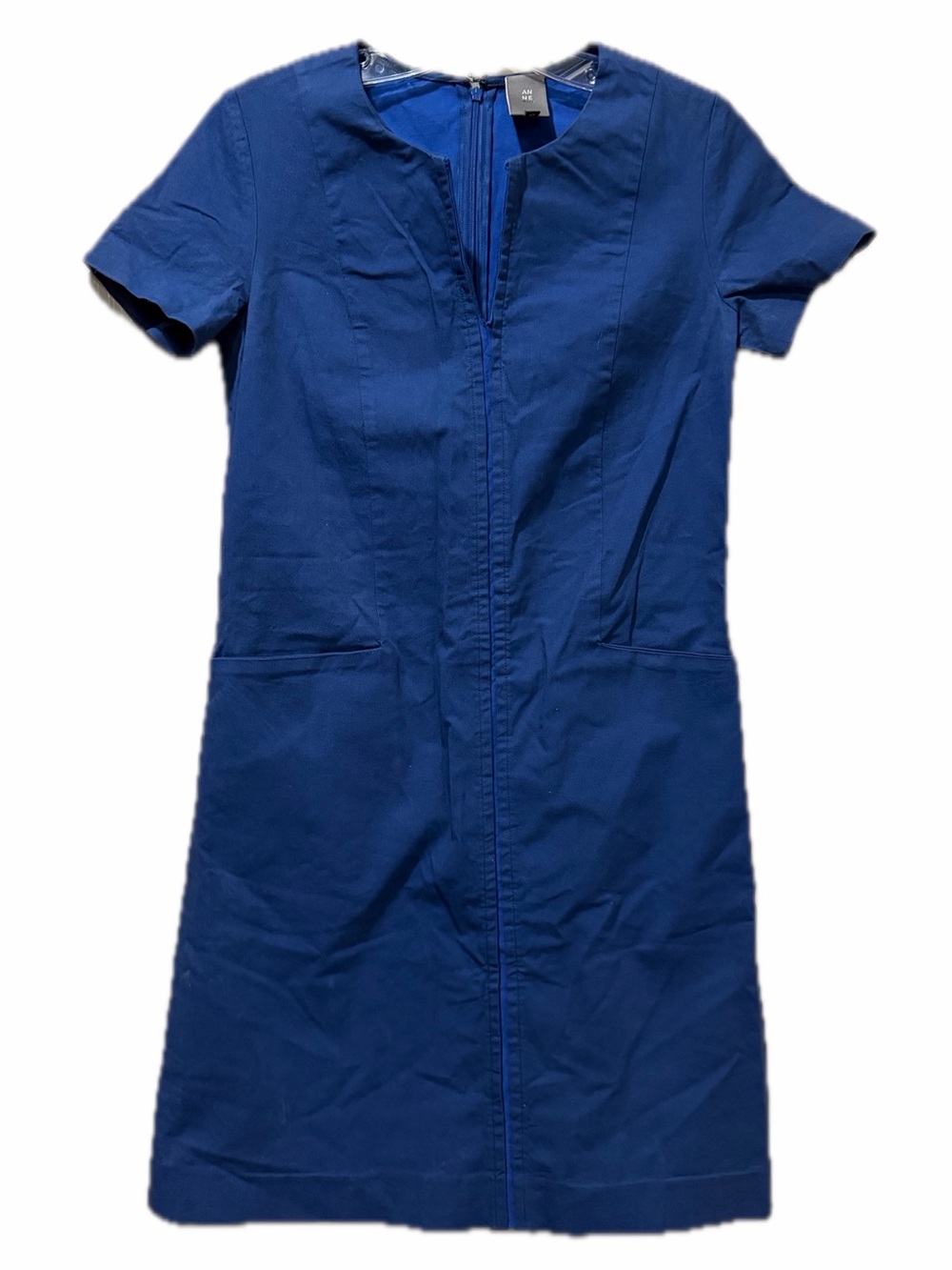 Anne Willi Paris Size 0 Parisian Navy Blue Split V Neck Short Sleeve Dress B11